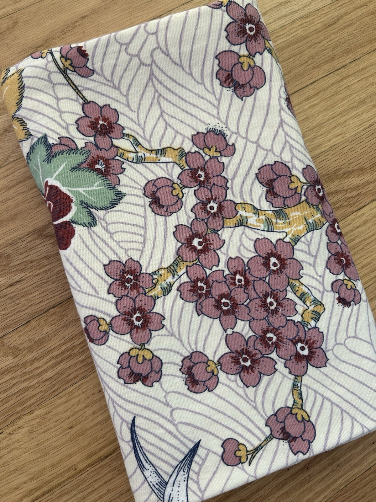 Vintage Floral Fabric Duralee Cream And Purple Blue Green 52 X 45 