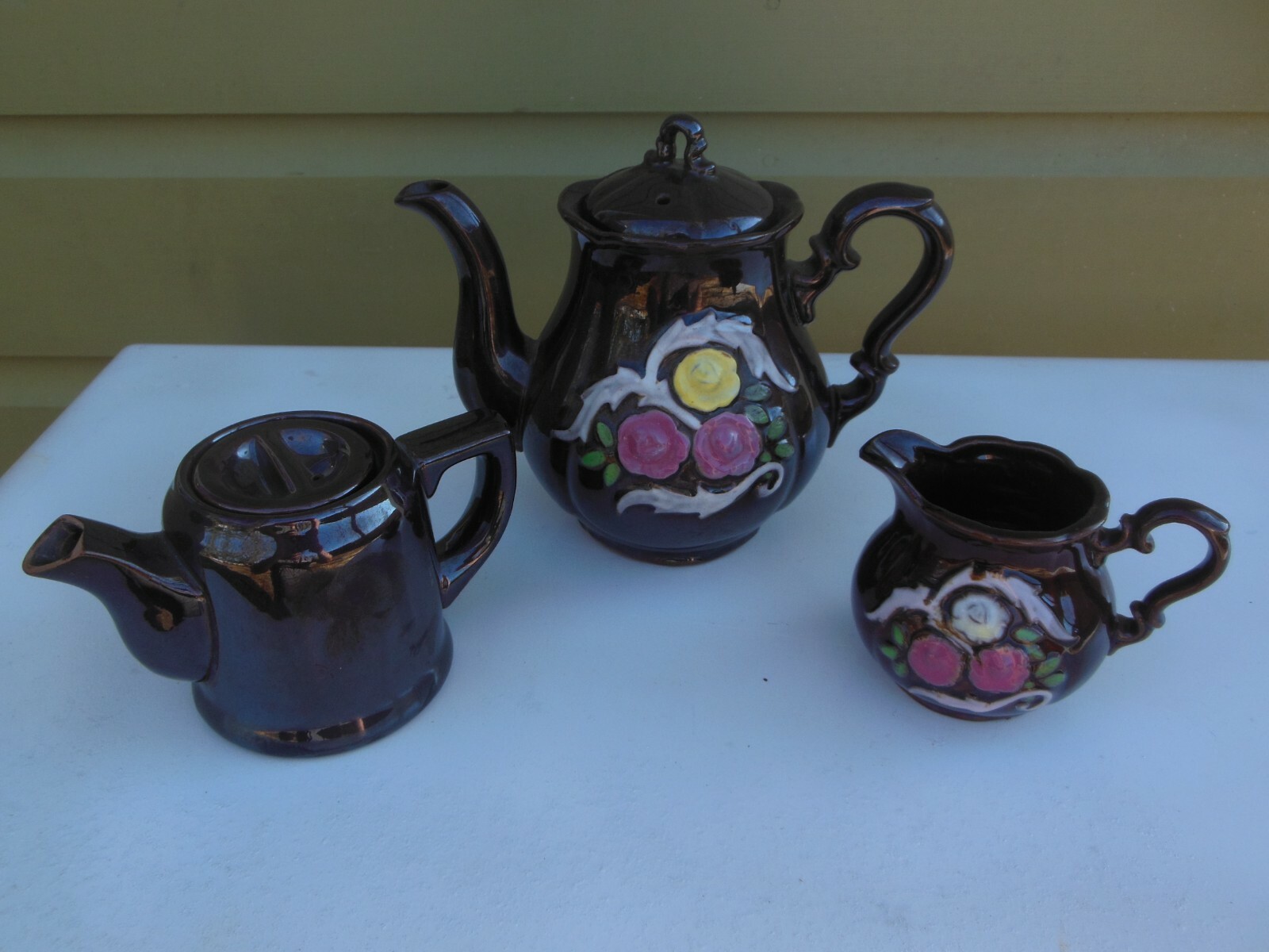 Vintage Occupied Japan Brown Teapot Set With Creamer Sugar Nice 
