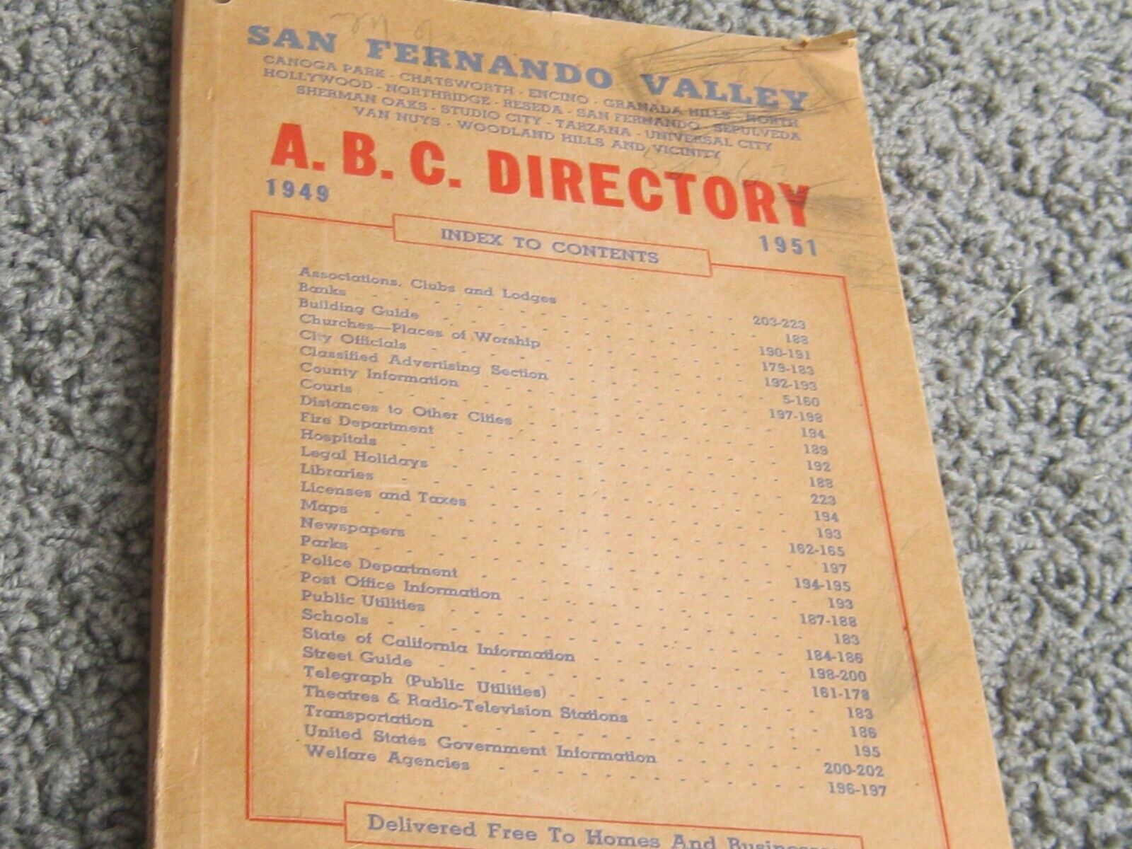 SAN FERNANDO VALLEY & VICINITY A.B.C. DIRECTORY 1949-1951. April 1949 issue