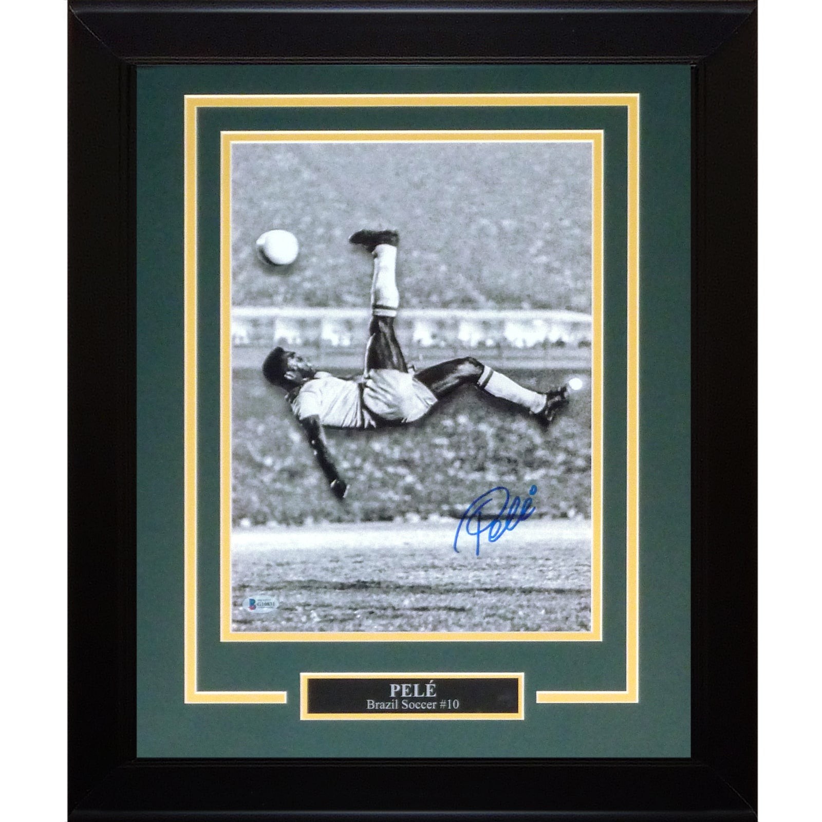 Pele Autographed Brazil Soccer (Bicycle Kick) Deluxe Framed 11x14 Photo ? Becket