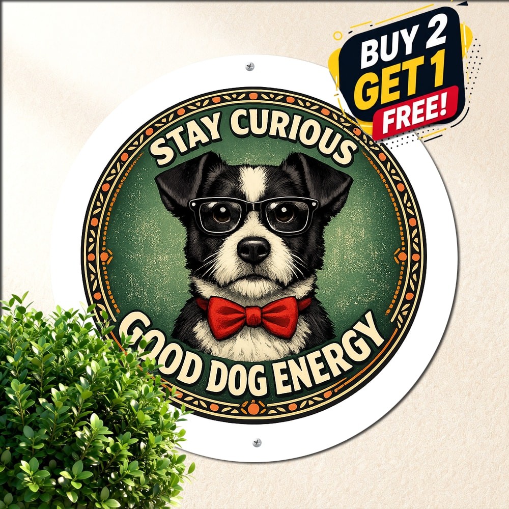 Funny Boston Terrier Dog Tin Sign Cute Puppy Pet Owner Gift Round Plaque