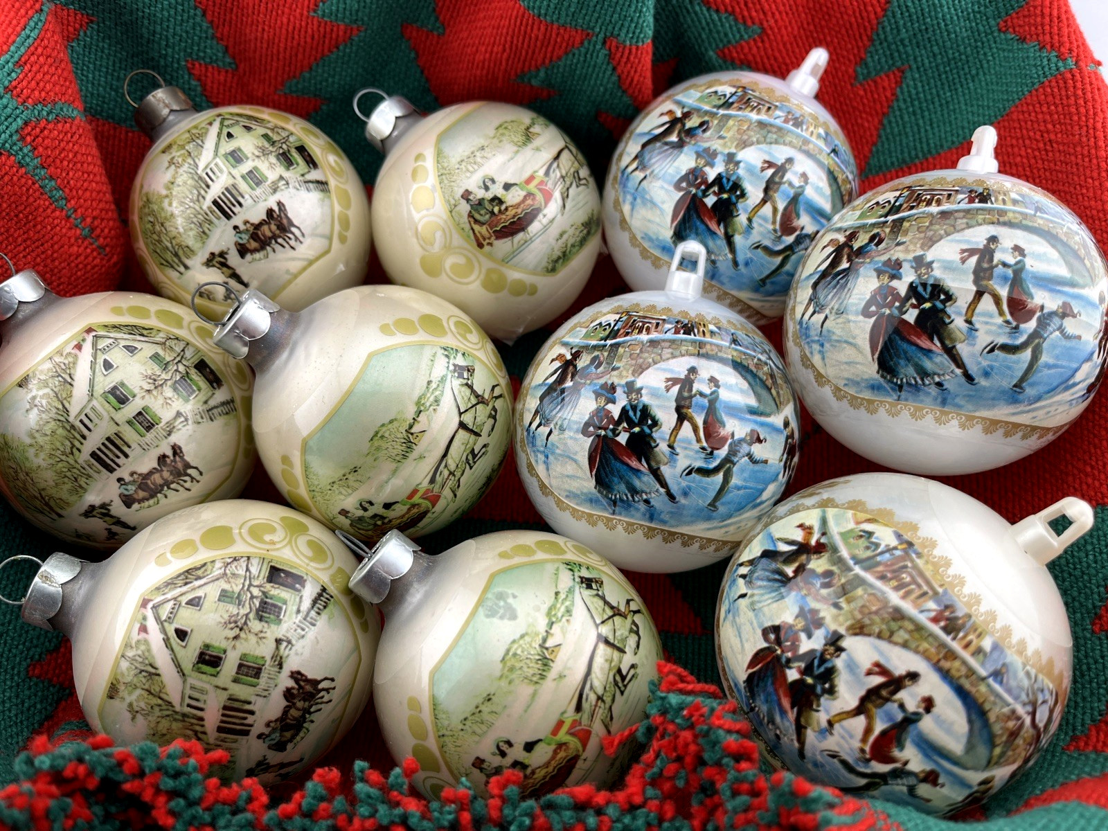 Currier and Ives Ornaments Two Boxes Bradford and Other Vinyl Stencil Scenes 2 \