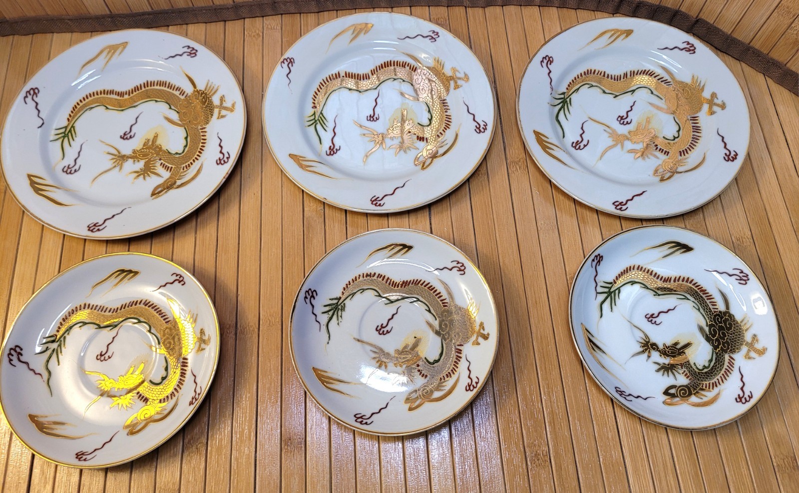 Vintage Kutani Moriage Dragonware Porcelain Dinner Plates Salad Plate Set of 6
