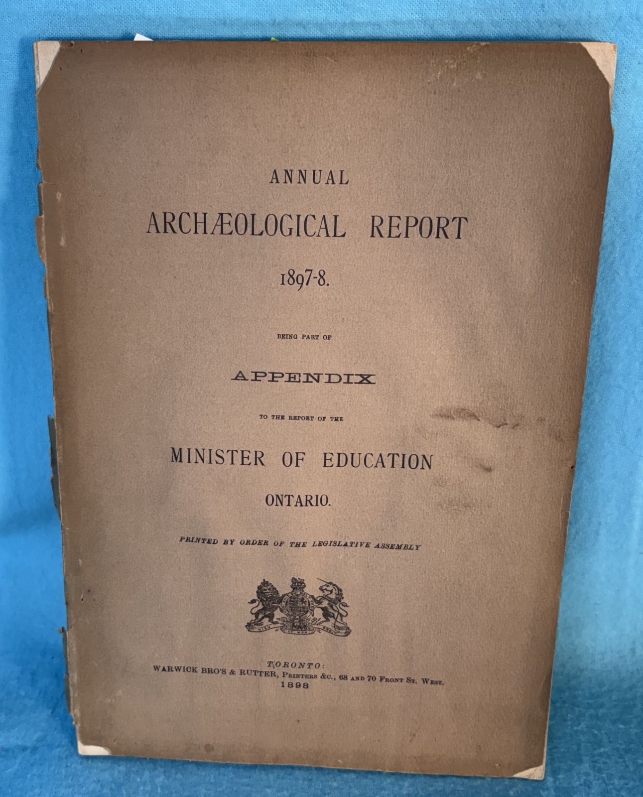 1897-98 Annual Archaeological Report, Canada Softbound Book 1898, 87 pp.