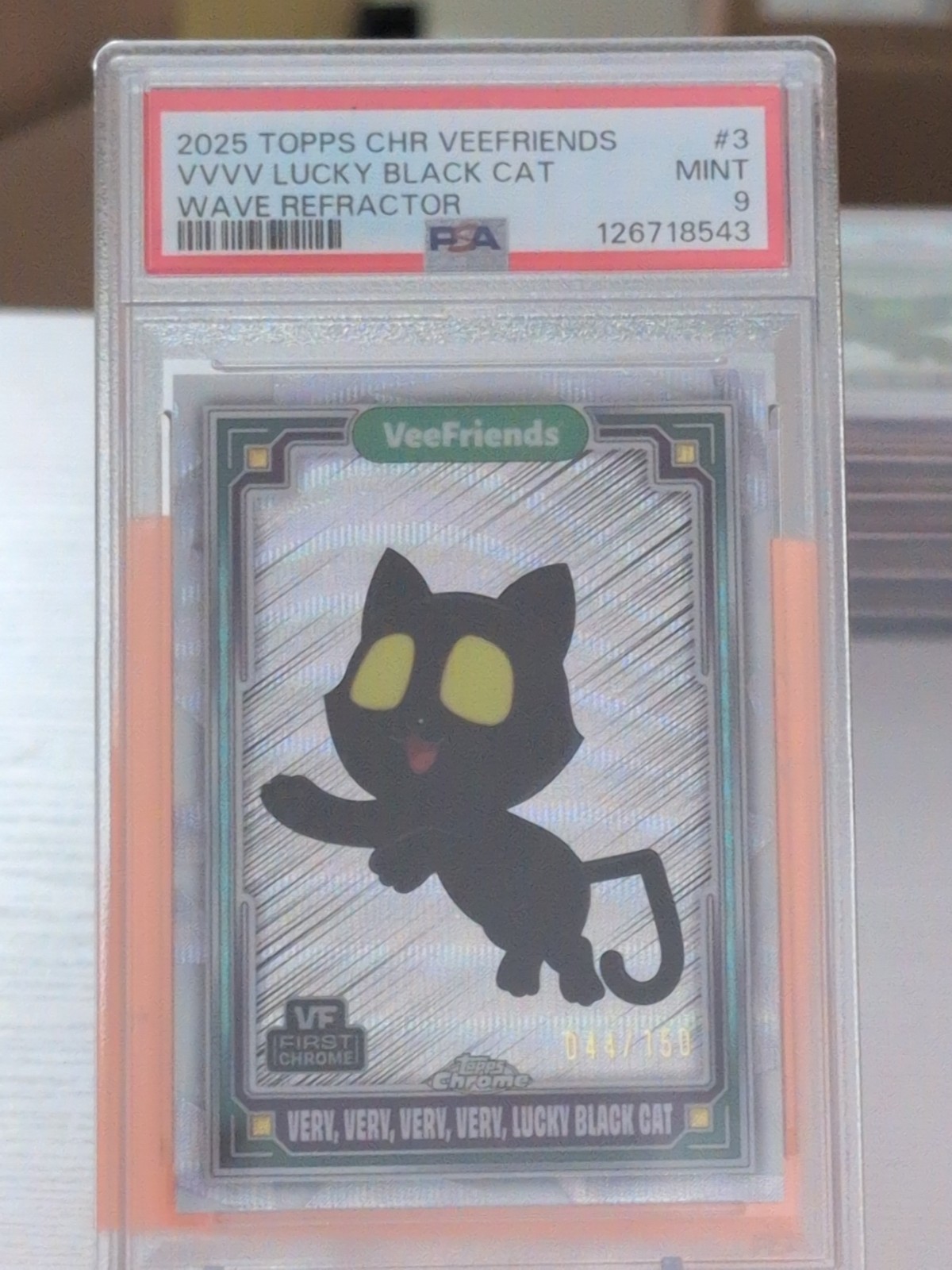 VERY, LUCKY BLACK CAT PSA 9 2025 TOPPS CHROME VEEFRIENDS #3 WAVE REFRACTOR /150 VERY, LUCKY BLACK CAT PSA 9 2025 TOPPS CHROME VEEFRIENDS #3 WAVE REFRACTOR /150