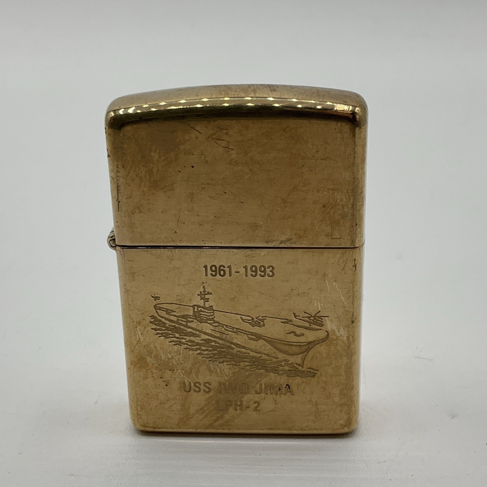 Vintage 1993 Zippo USS Iwo Jima LPH-2 Decommissioning Crew Member Brass Lighter