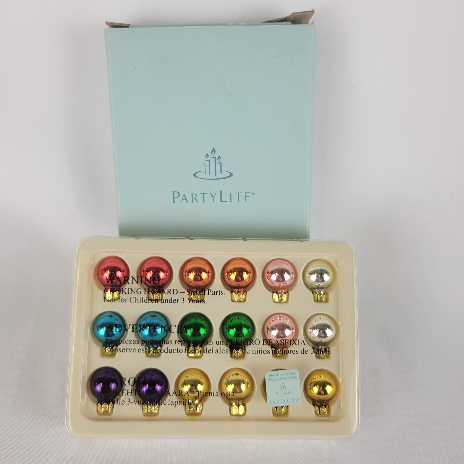 PartyLite Glowing Hanging Glass Ball Ornament Set 18pc Multicolor P7855 RARE