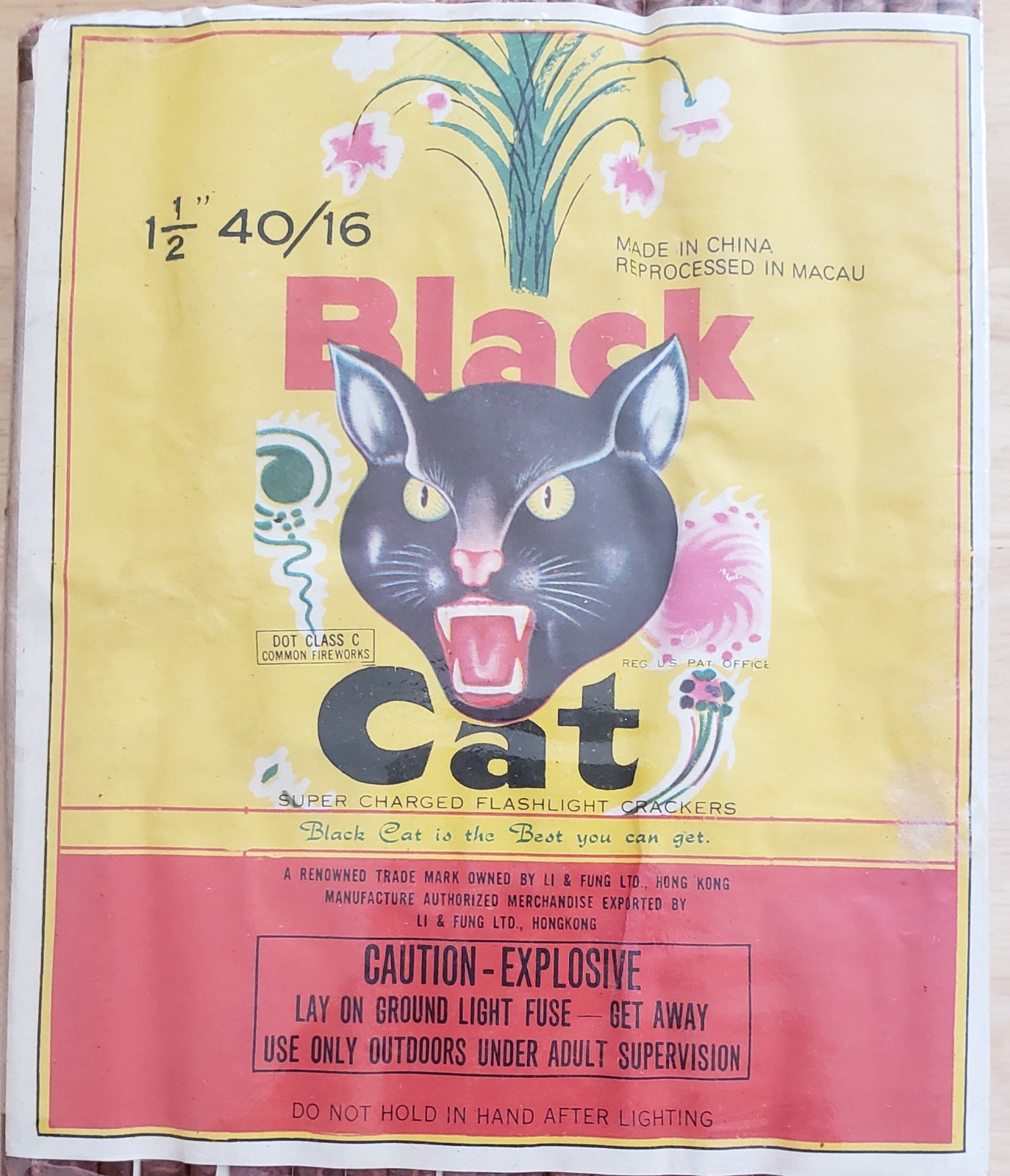 VINTAGE DOT CLASS C Black Cat FIRECRACKER BRICK LABEL 40/16 MINT LABEL ONLY
