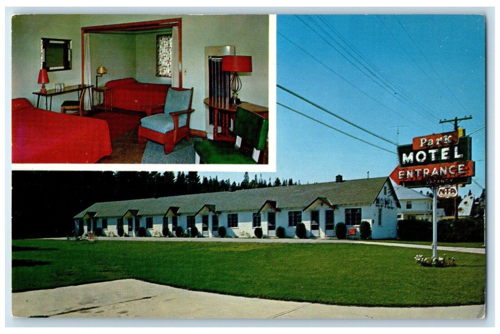 c1960 Park Motel Pero Street Exterior Building St. Ignace Michigan MI Postcard