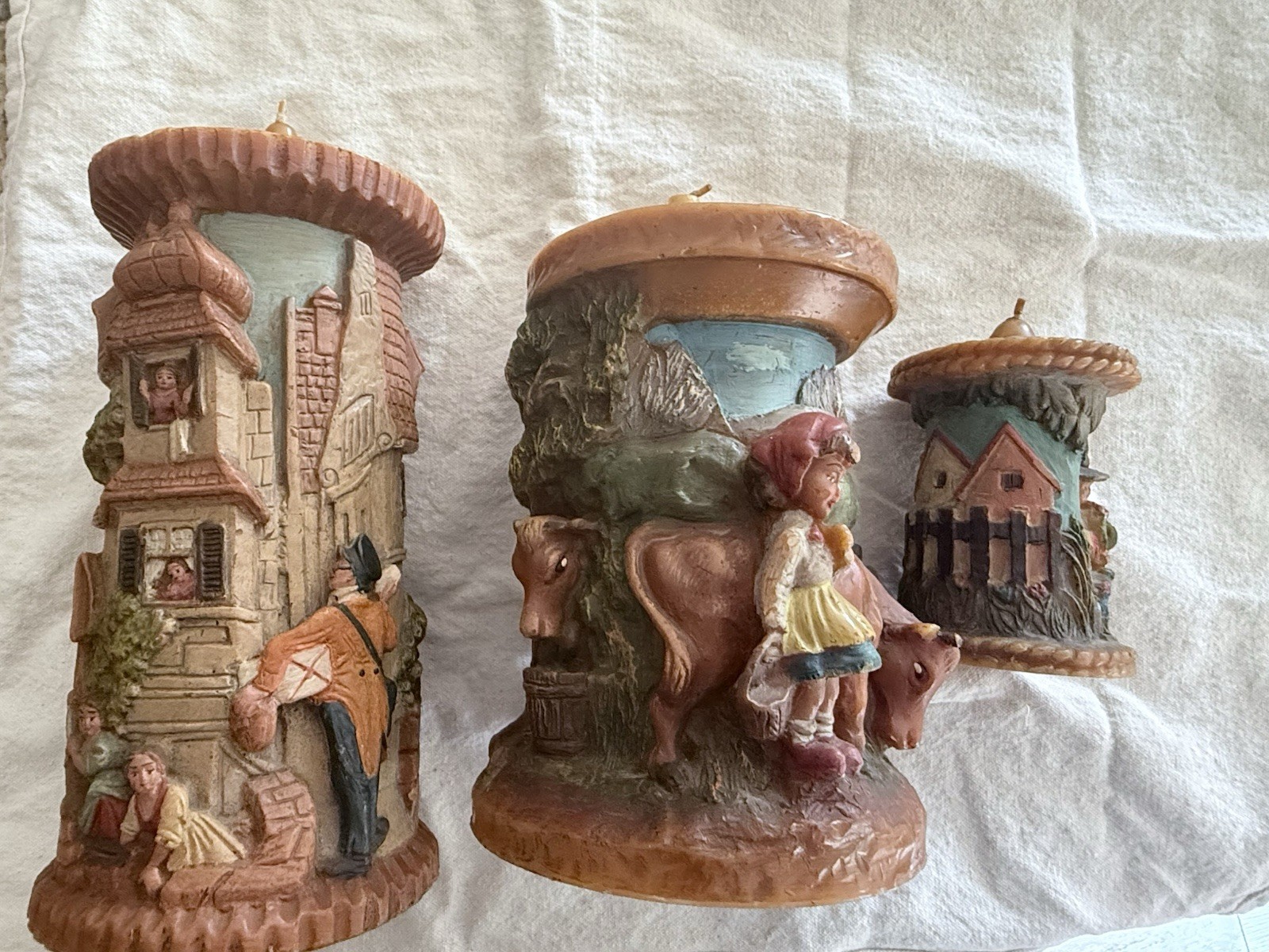 Lot of 3 Vintage Gunter Kerzen Hand Carved Painted German Eternal Candle Holder