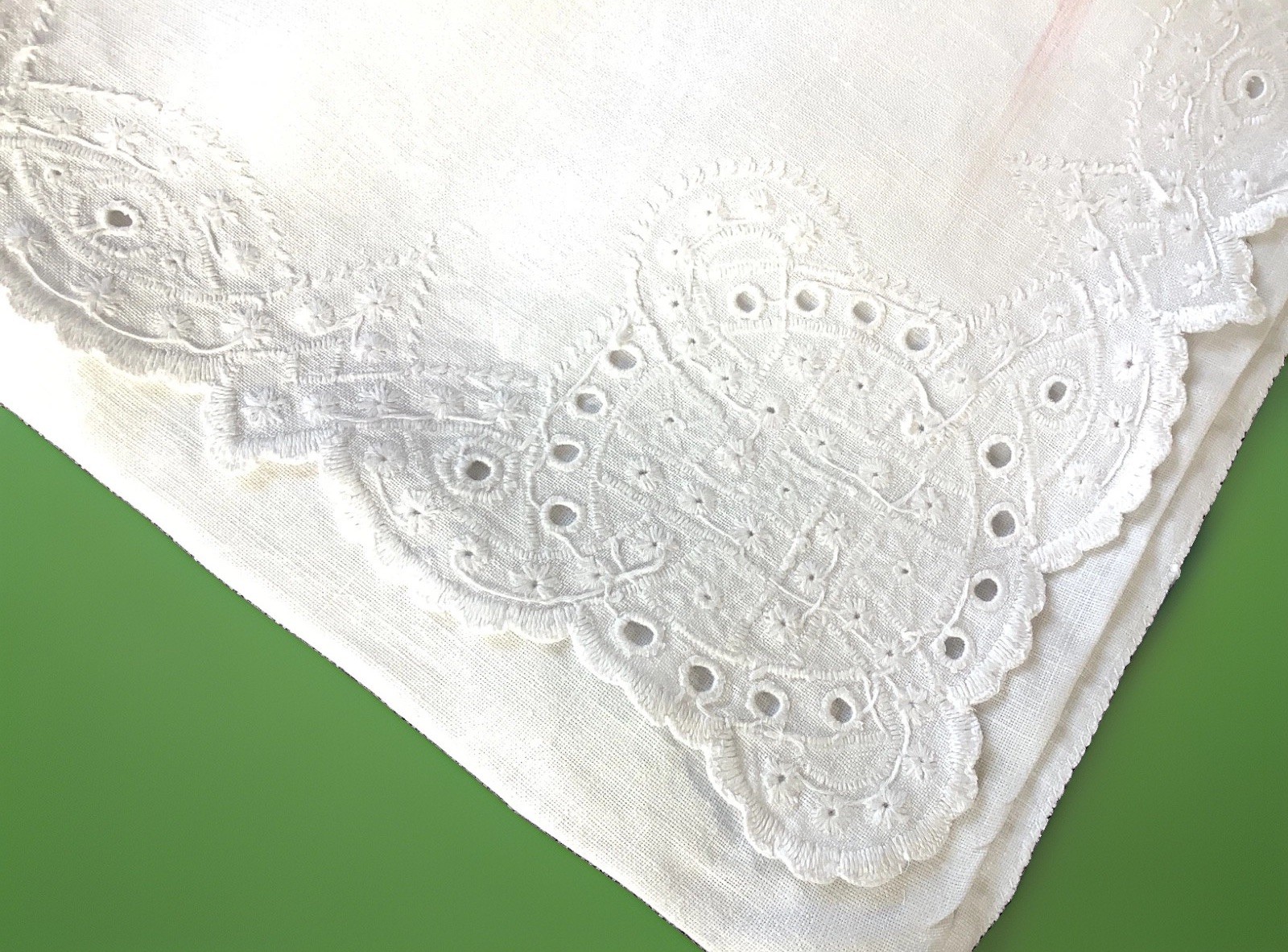 Vintage Antique Linen Pillow sham with wide Hand Embroidered Border
