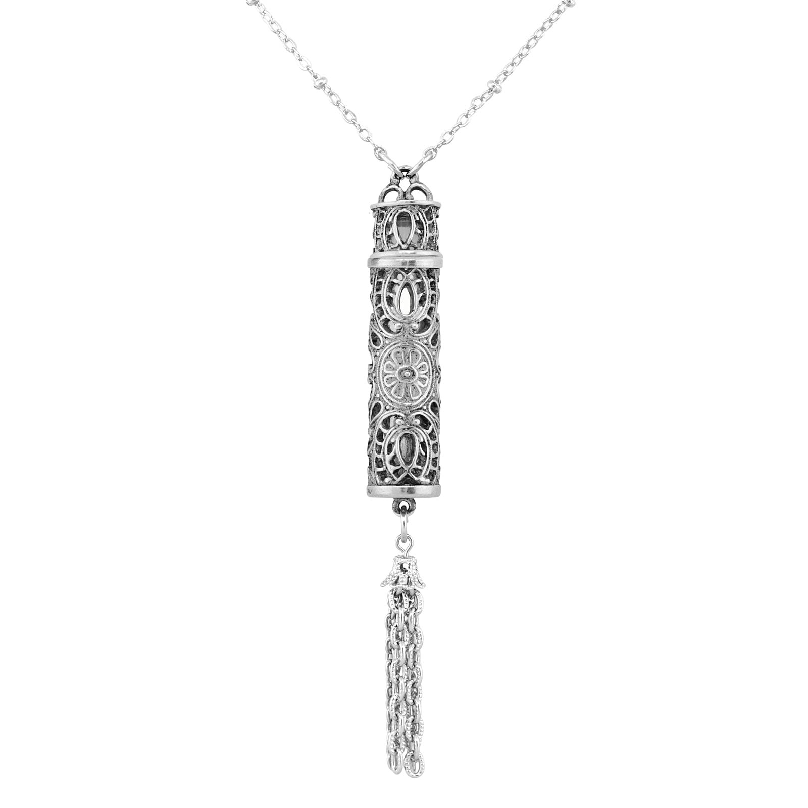 1928 Jewelry Filigree Vial With Tassel Necklace For Women Pendant Enhancer, 28