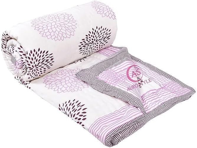 Indian Quilt Pink & White Hand Block Printed Cotton Quilt,Queen Size[90X108]Inch