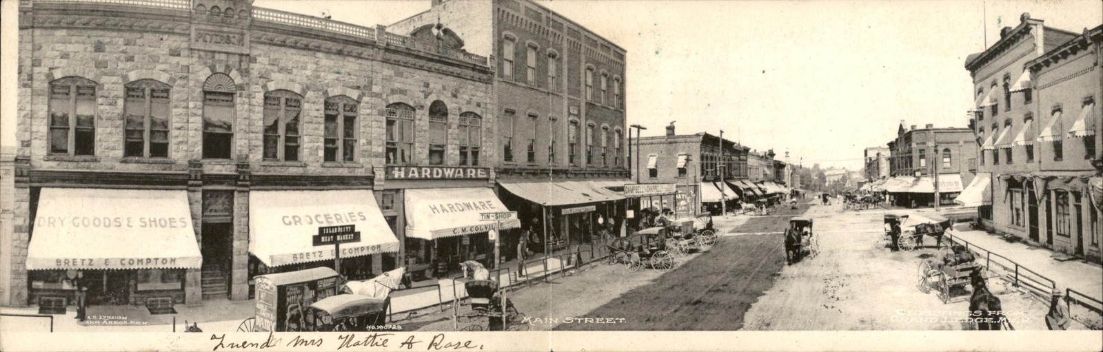 Grand Ledge MI Michigan Shops Main Street FOLD OPEN c1900-20s  Vintage Postcard