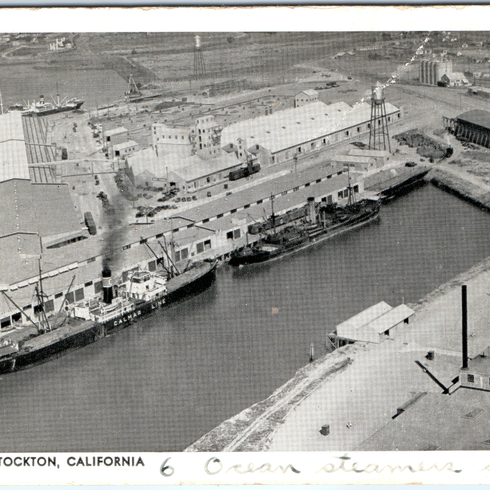 c1930s Port of Stockton CA Postcard Calmar Line Ocean Steamers Aerial View Ships c1930s Port of Stockton CA Postcard Calmar Line Ocean Steamers Aerial View Ships