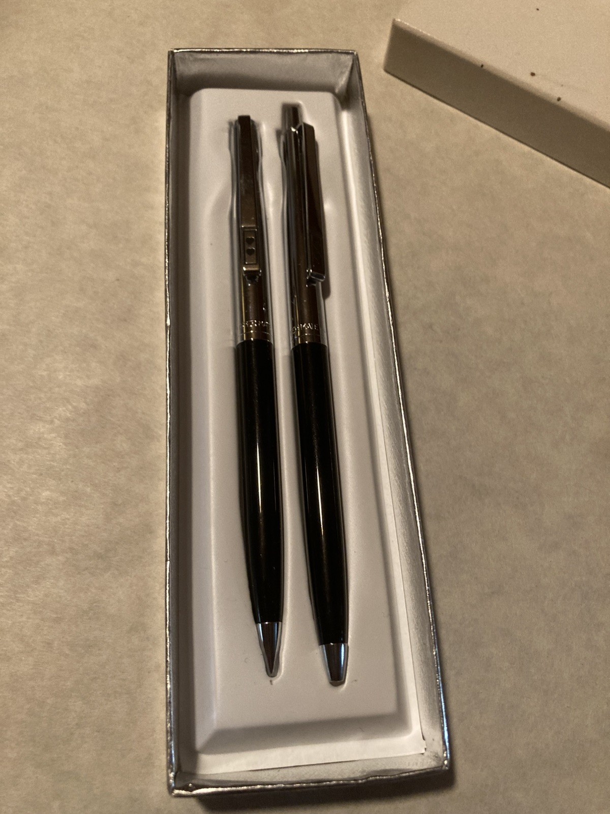 Vintage Paper Mate Double Heart Slim Chrome & Black Pen & Pencil Set