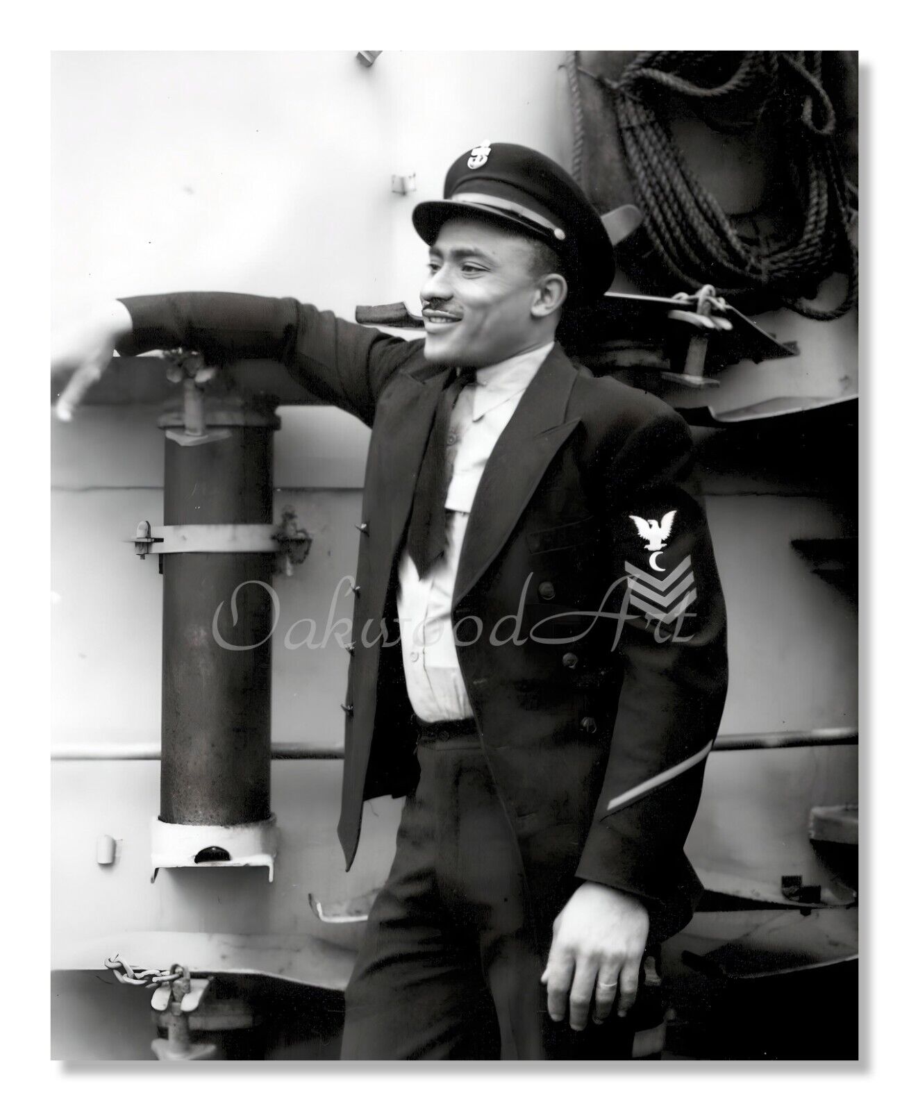 Black US Naval Officer On Board the USS Otter c1945, Vintage Photo Reprint