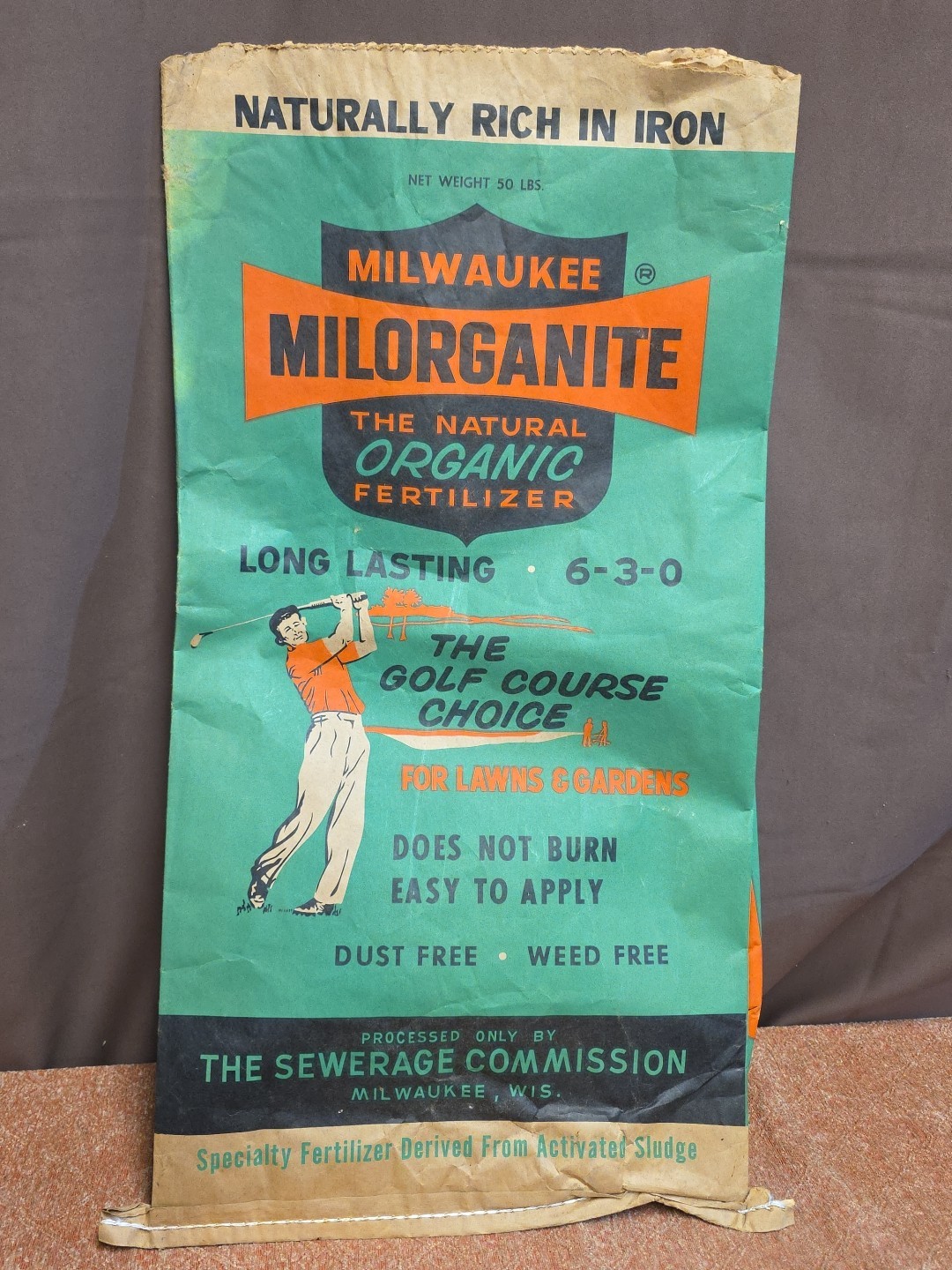 Vtg Milorganite Fertilizer Bag The Golf Course Choice Sports Display RARE