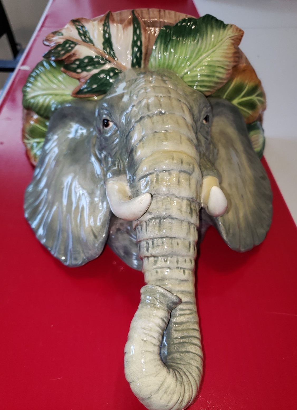 Vintage Fitz & Floyd Classics Elephant WallShelf Sconce Tropical Foliage Ceramic