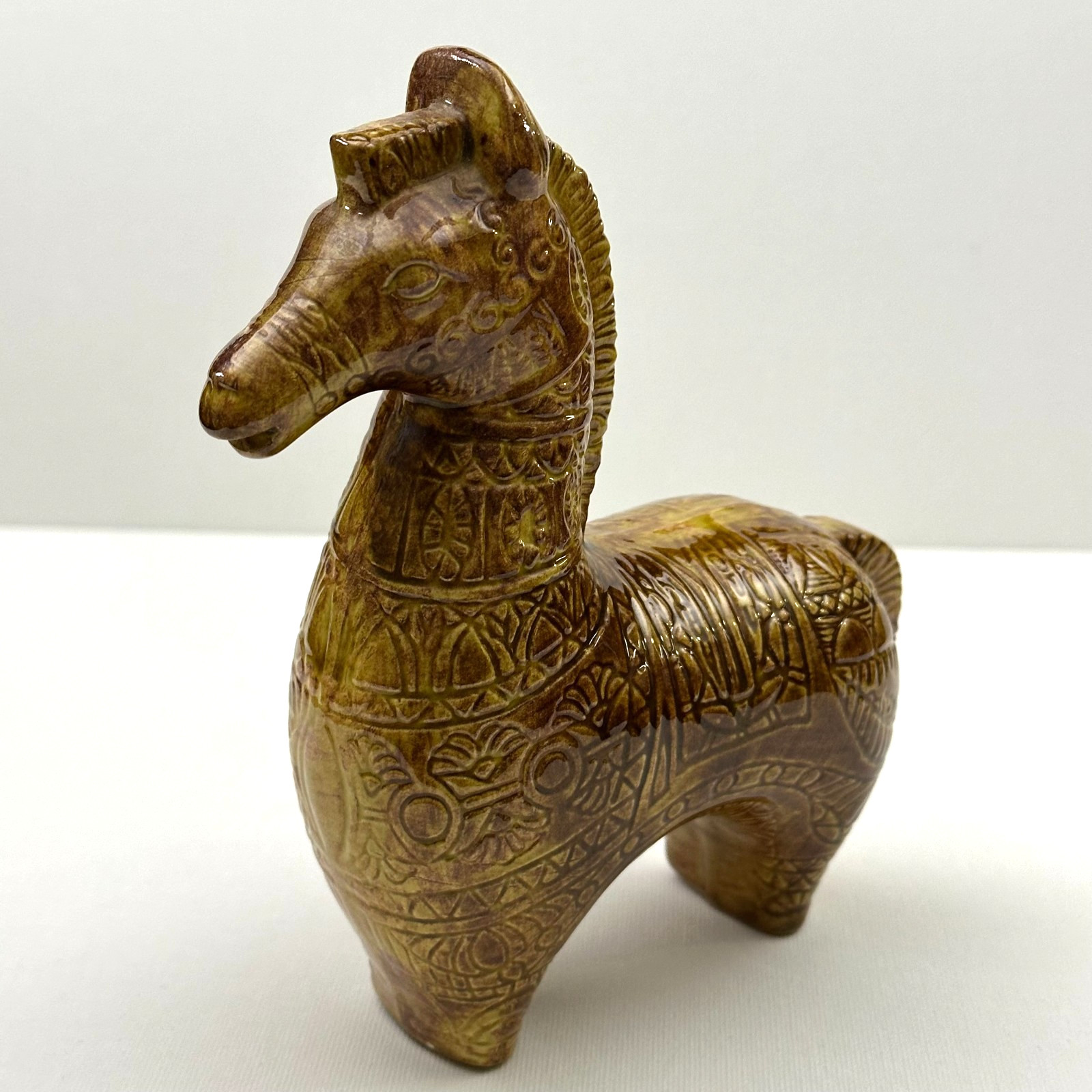 Bitossi Style MCM Ceramic Horse Figurine Brown Tan Vintage 6 1/4