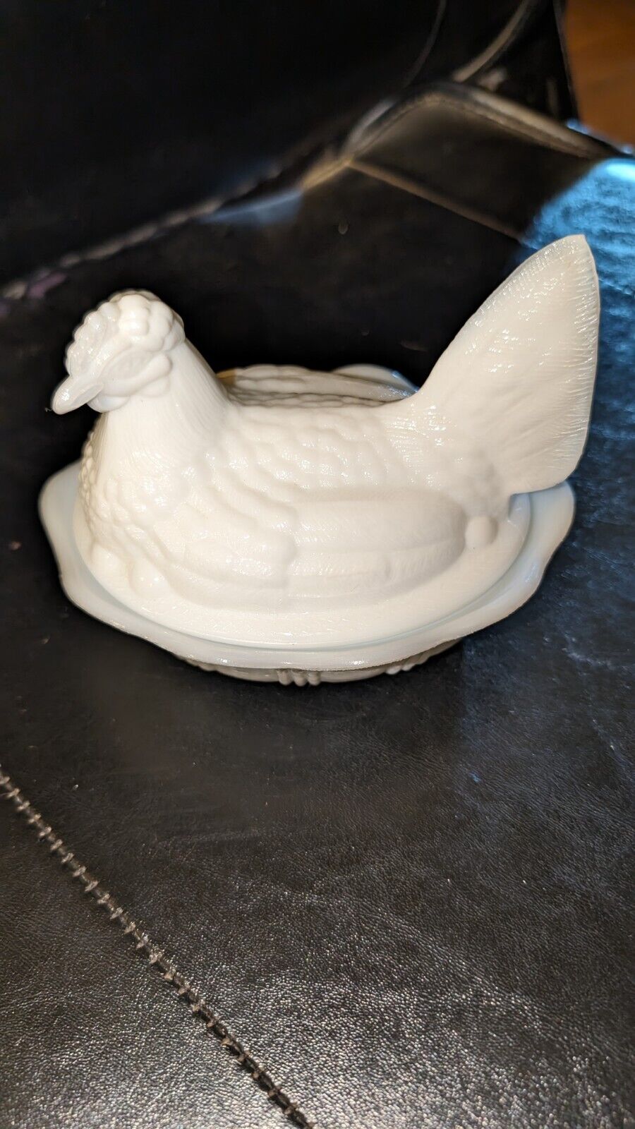 Vintage Indiana White Milk Glass Chicken Hen On Nest Covered Bowl Candy Dish 7”