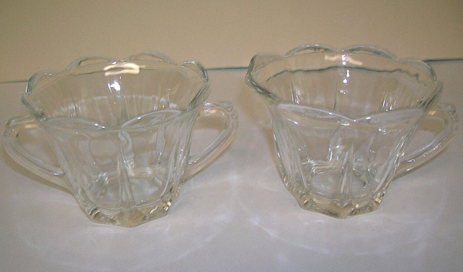 Sugar Bowl & Creamer Clear Glass Paneled Sides w/ Ruffled Rim 2.5\