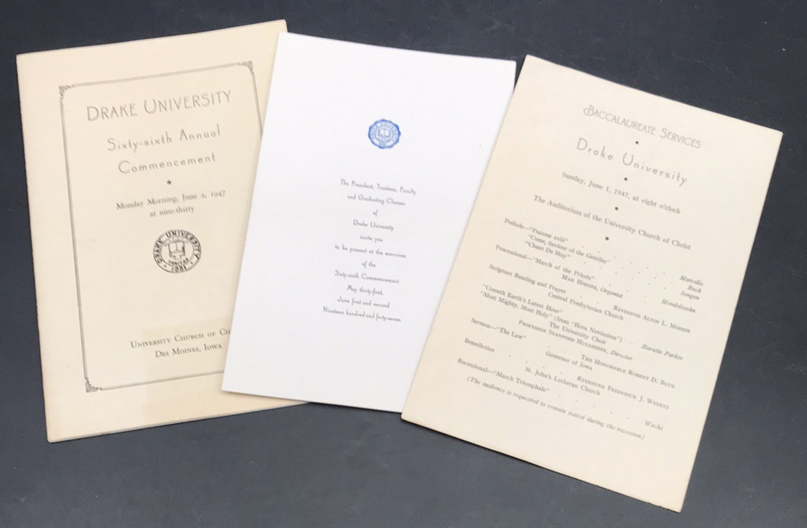 1947 Drake University 66th Annual Commencement Program Des Moines IA Iowa 6x9