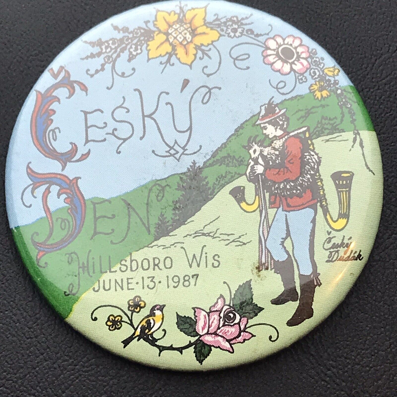 Cesky Den Vintage Pin Button 1987 Hillsboro Wisconsin Pinback 80s