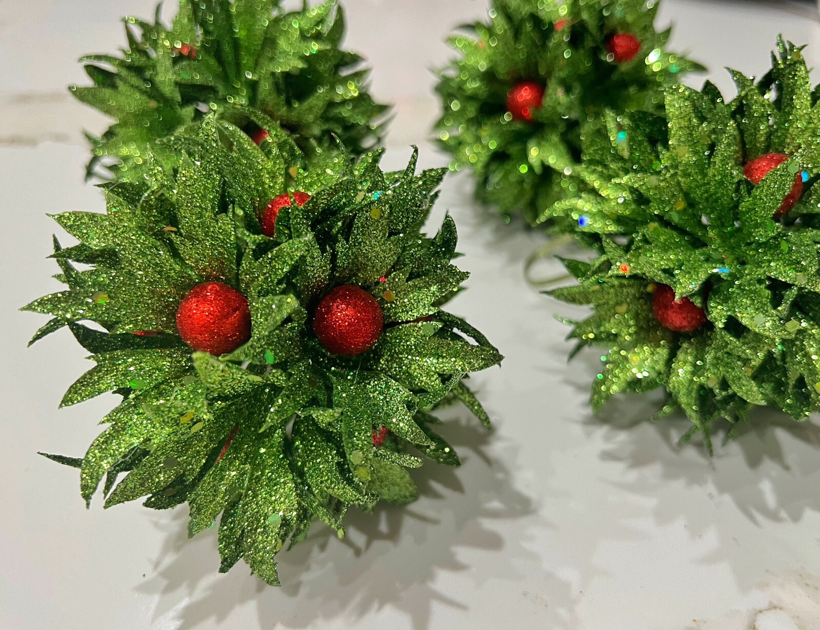 Whimsy Ornaments Holly Ball Berry Glitter Christmas Floral 3.5\ Whimsy Ornaments Holly Ball Berry Glitter Christmas Floral 3.5\