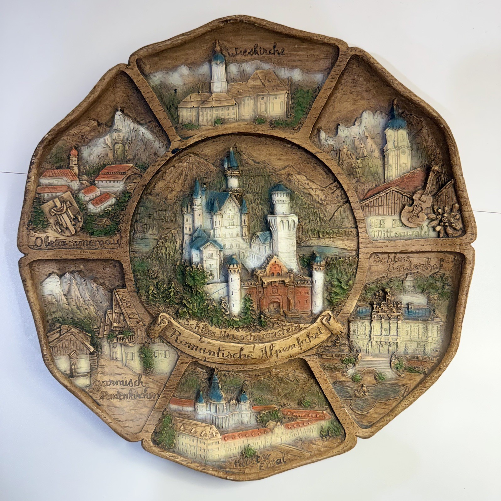 Vintage Romantische Alpenfahrt 3D Wood Plaque Neuschwanstein Wall Art