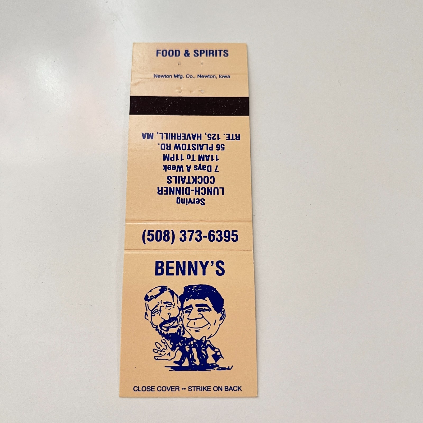 Benny\'s Food & Spirits Haverhill MA Vintage Matchbook Cover TMB53-2
