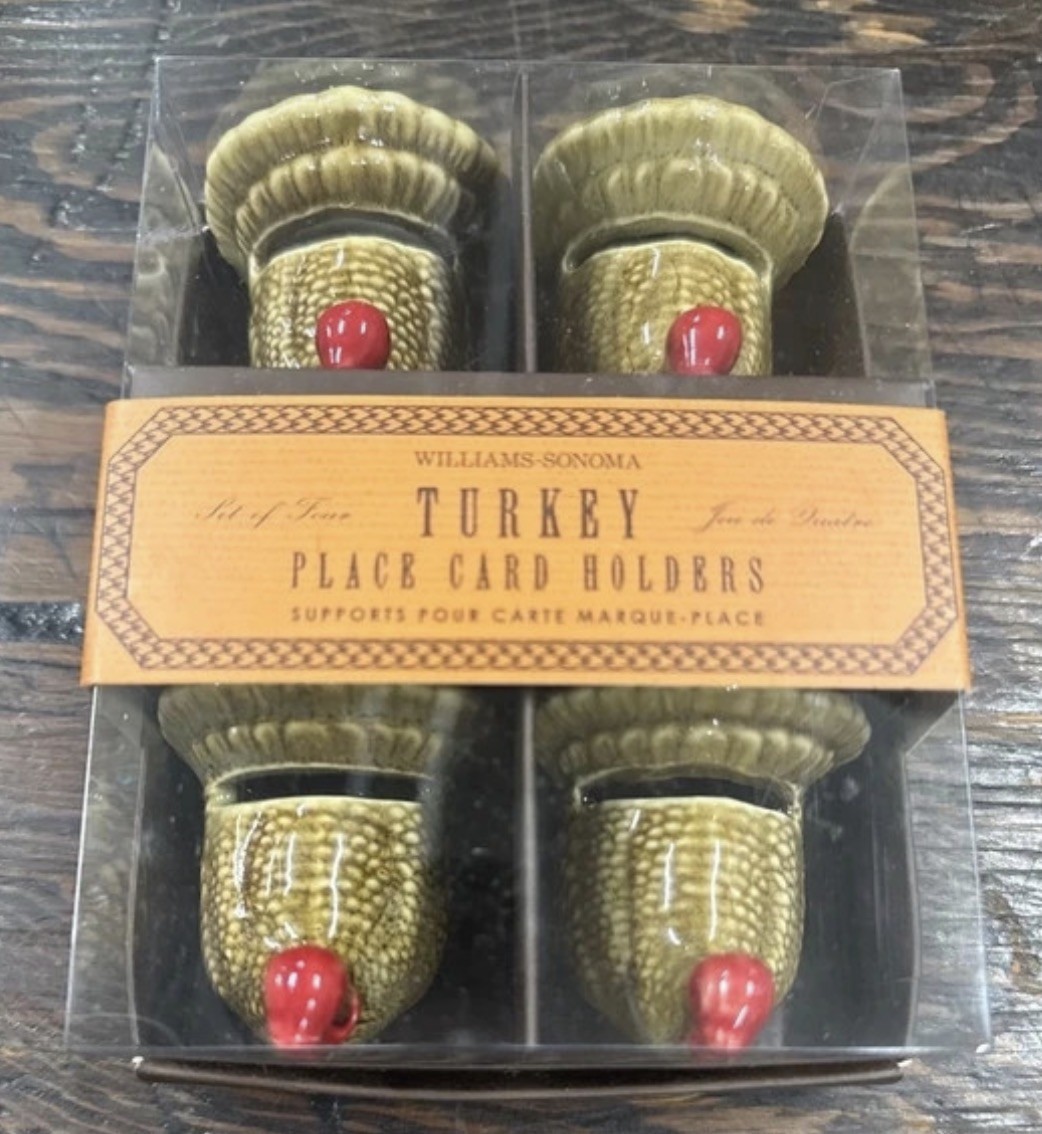 4 Williams Sonoma Ceramic Turkey Place Card Holders Thanksgiving Table Decor NIB