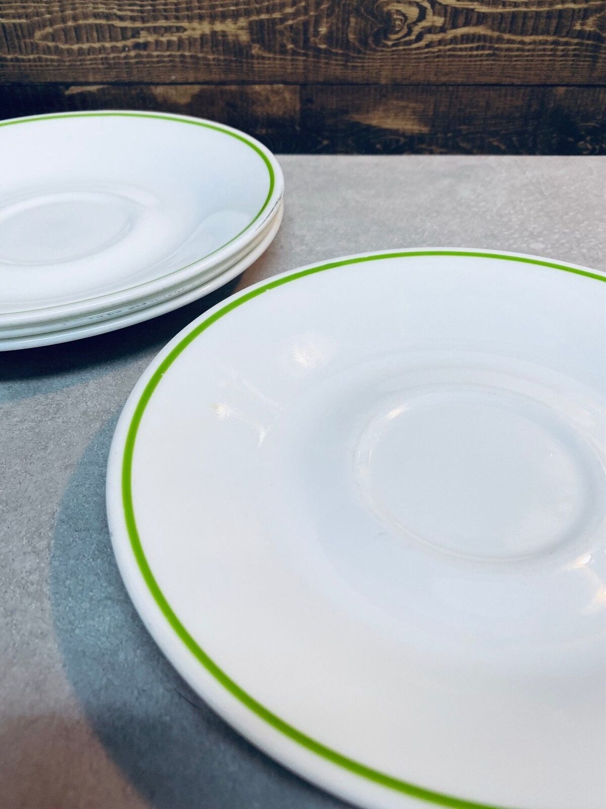 Set of 4 Vintage Corelle Saucer Plates with Green Line Border