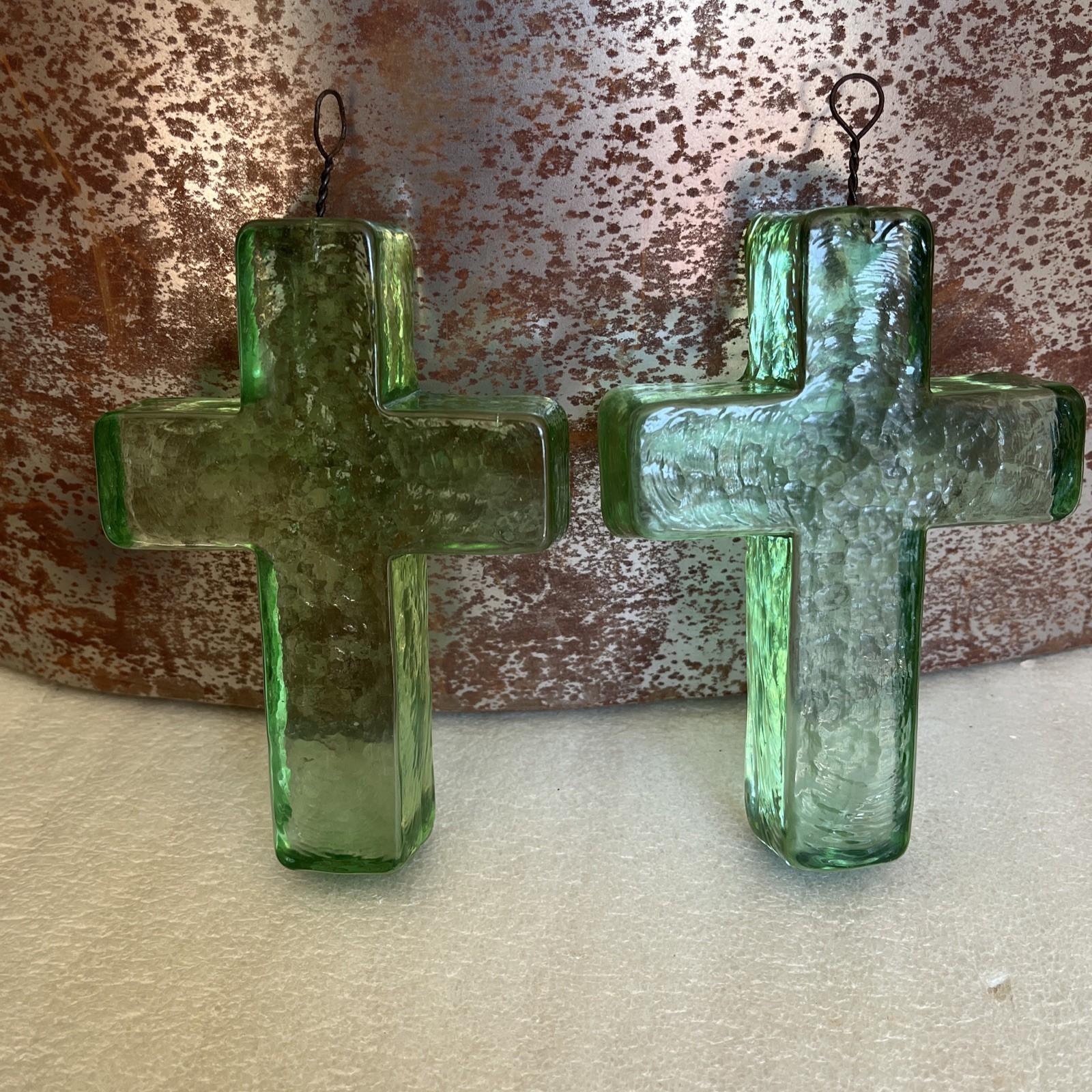 2pc. Rachel Ashwell Shabby Chic Couture Recycled Glass Hanging Cross Suncatcher