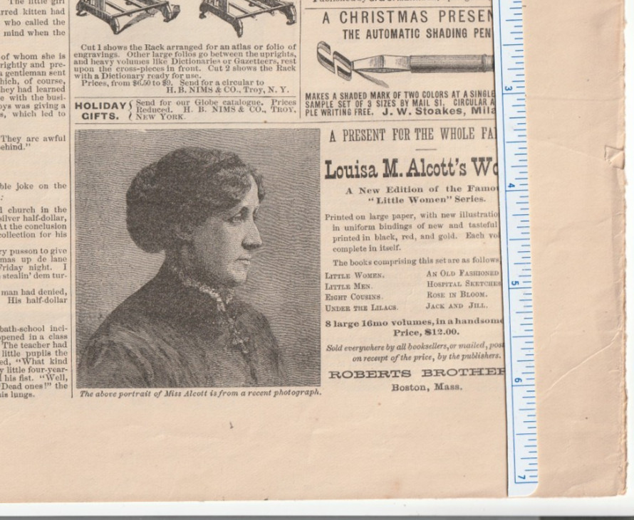 1881 LOUISA MAY ALCOTT Magazine AD~LITTLE WOMEN~J.W Stoakes SHADING PEN/Milan OH