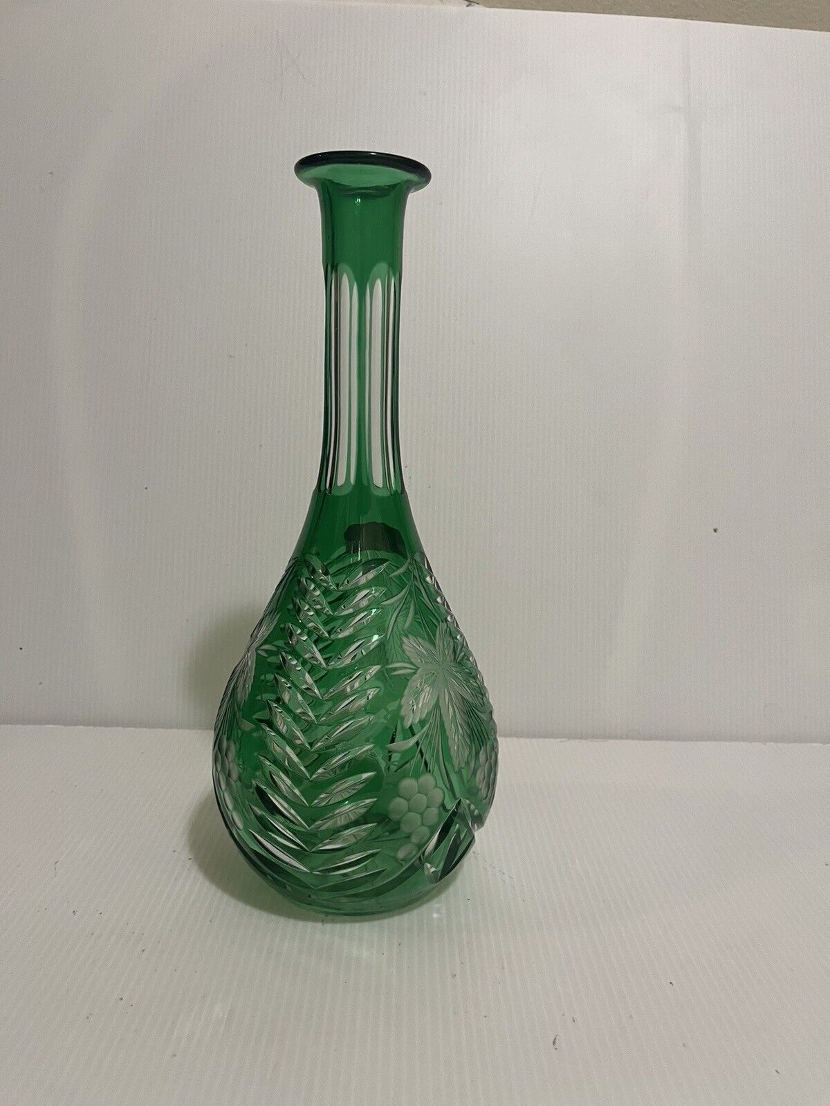 Vtg Dresden Lead Crystal Decanter Hand Cut Green To Clear Made In West Germany