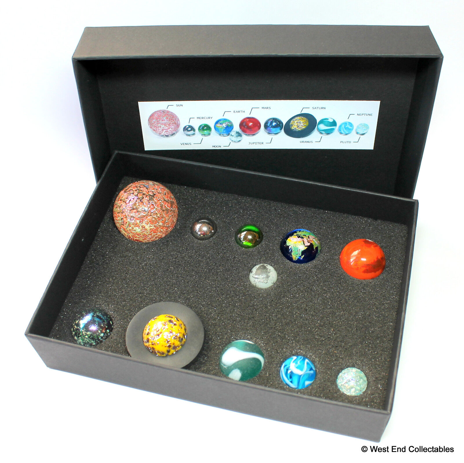 Solar System Model Orrery Globe Display Glass Marbles in Presentation Box