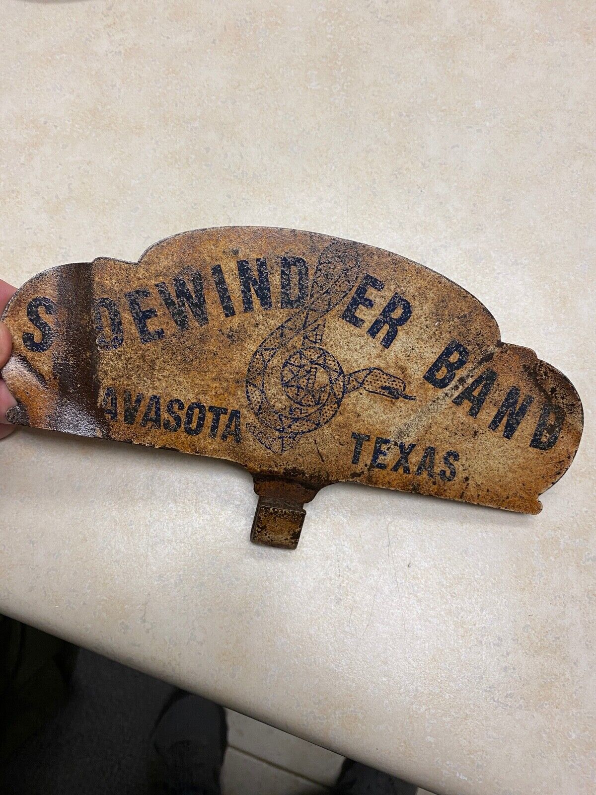 Vintage Navasota Texas Sidewinder Band Rattlesnake Car Tag