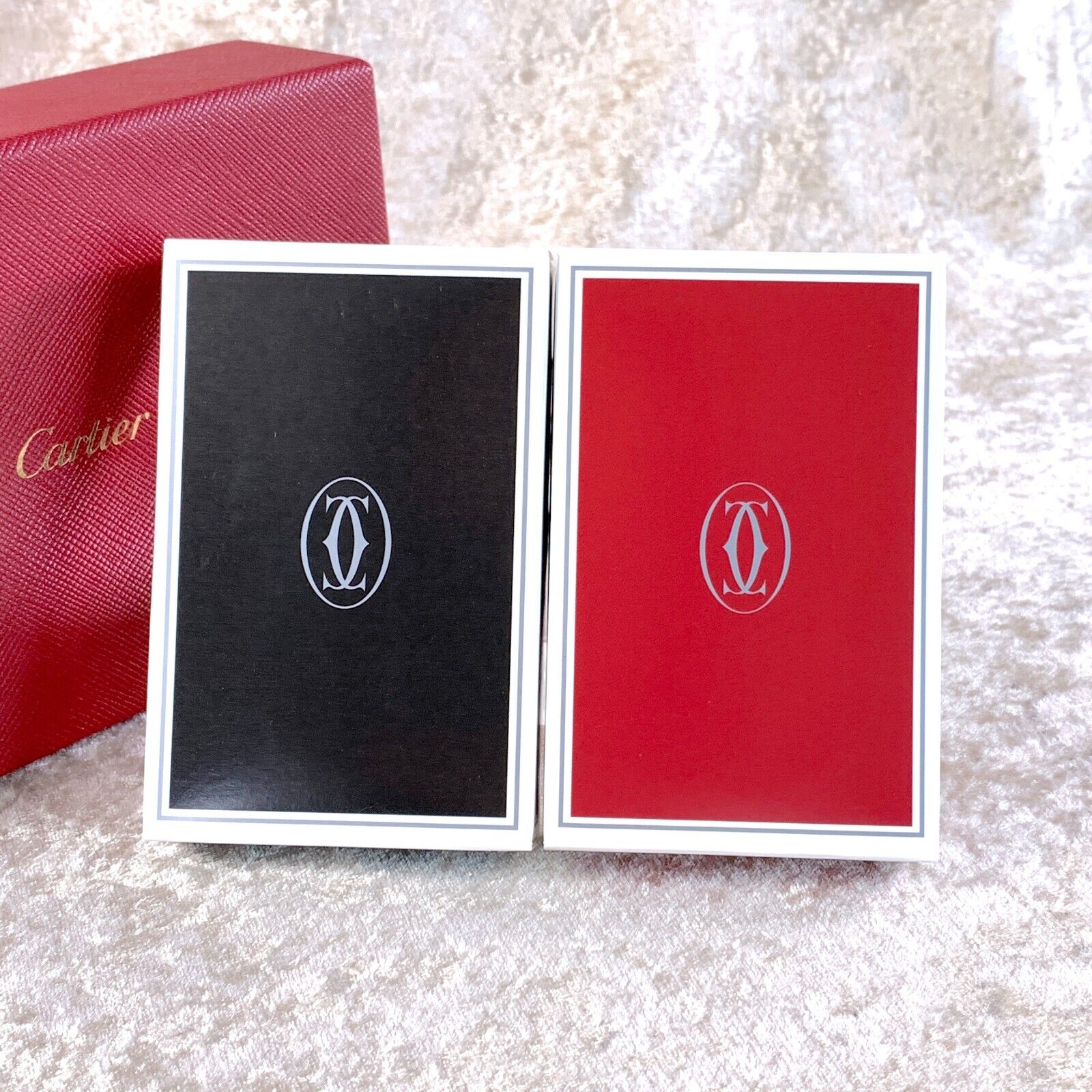 Authentic Cartier Playing Cards Black Red 2 Sets Gift From Cartier with Case