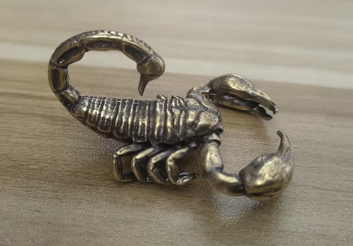 Brass Scorpion Figurine - EDC Desk Pet & Gothic Decor - Antiqued Metal Sculpture