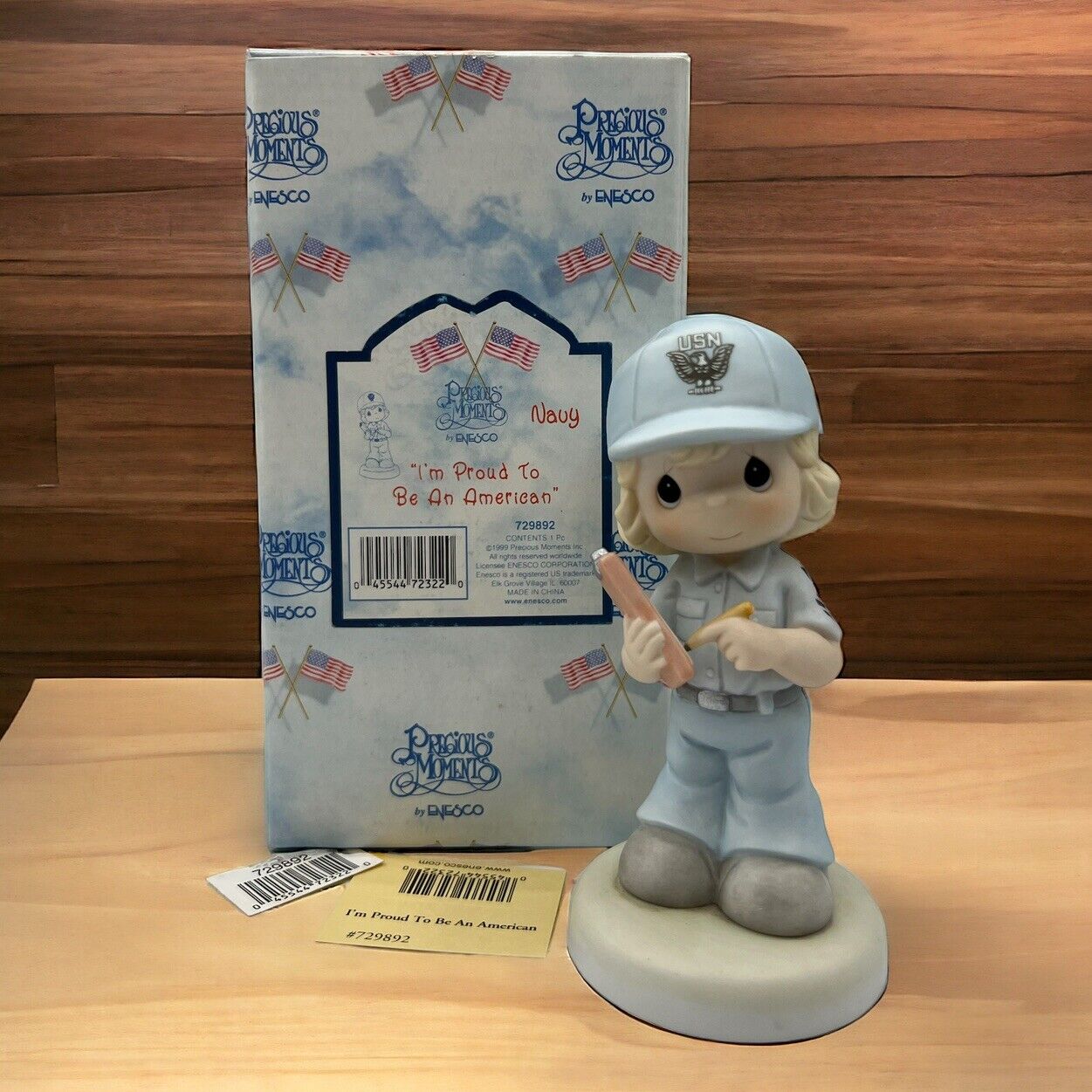 Precious Moments Proud To Be An American Navy Clipboard Figurine 1999 Girl