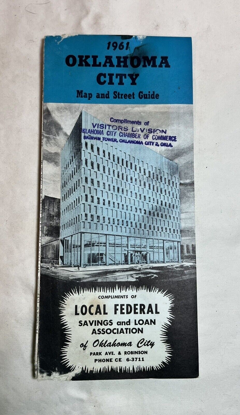 1961 TRAVEL Guide Brochure & MAP Street Guide to OKLAHOMA CITY OK AP MURRAH FED