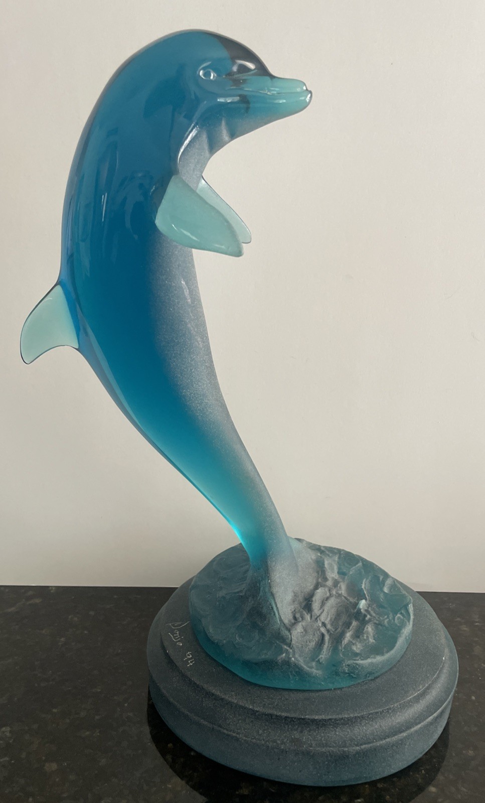 Vintage Donjo Dolphin, Signed, Beautiful Blue Acrylic Color. Dated ‘94