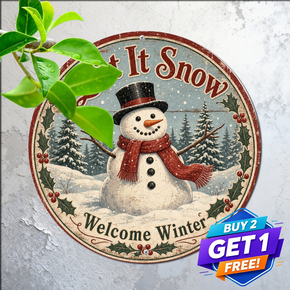 Classic Christmas Holiday Theme Round Metal Tin Sign Seasonal Home Wall Decor