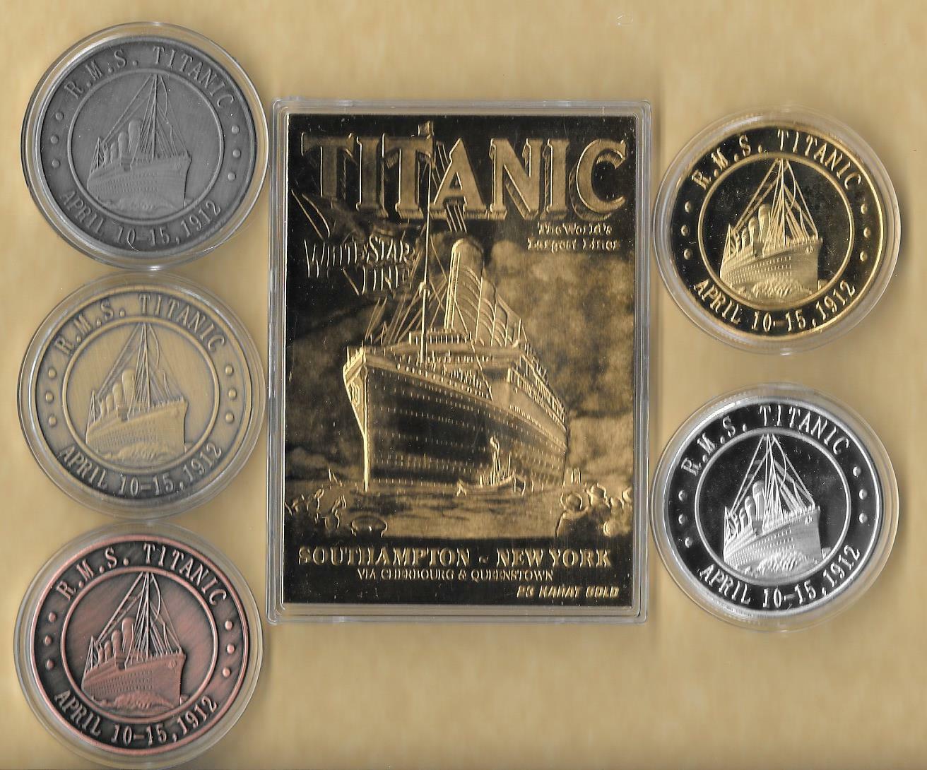 RMS TITANIC APRIL 10-15, 1912 23 KT K CARD Gold Silver Brass Copper Coins