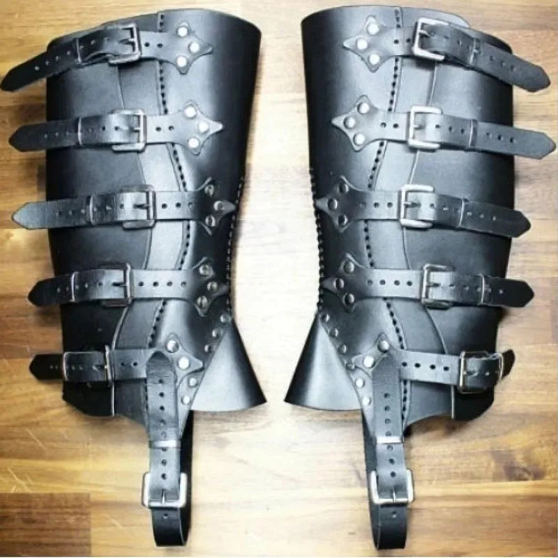 Medieval Leather Leg Greaves Viking Knight LARP Renaissance Cosplay Armor