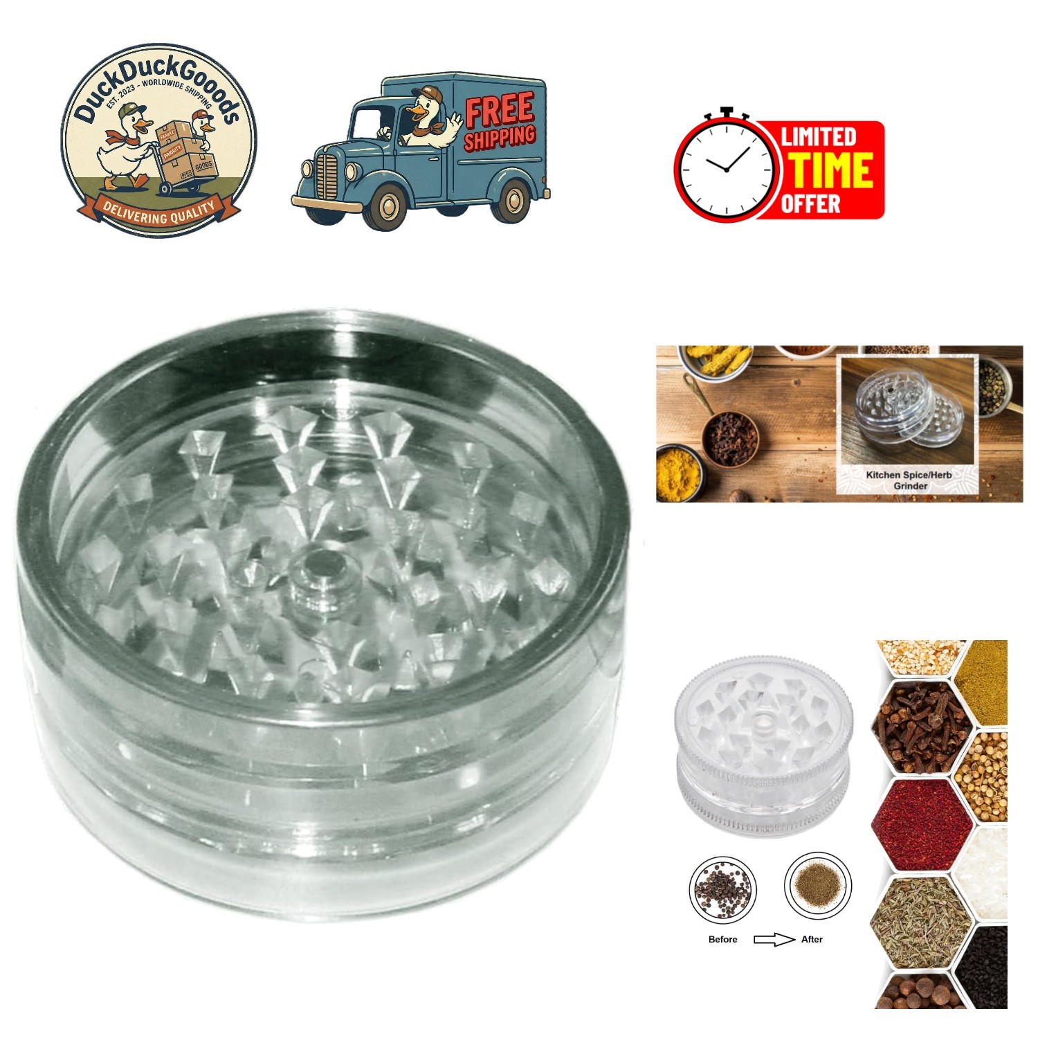 Lightweight 2pc Acrylic Spice Grinder with Sharp Teeth - Kitchen Essential