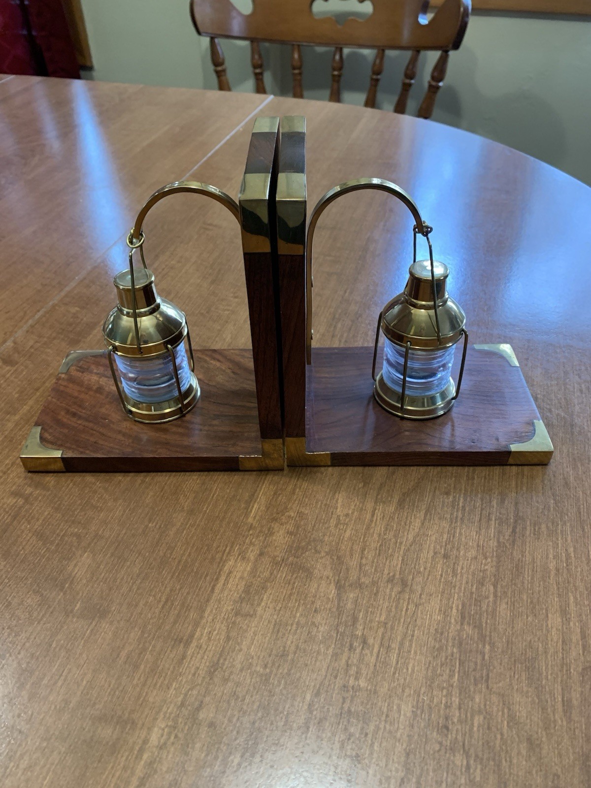 Vintage Teakwood And Brass Nautical Bool Ends