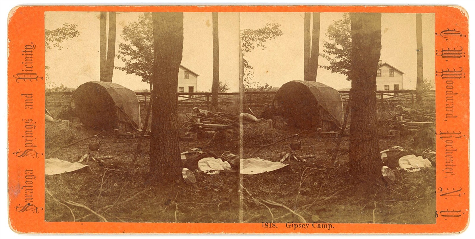 NEW YORK STEREOVIEW - Saratoga Springs - Gypsy Camp - CW Woodward 1880s