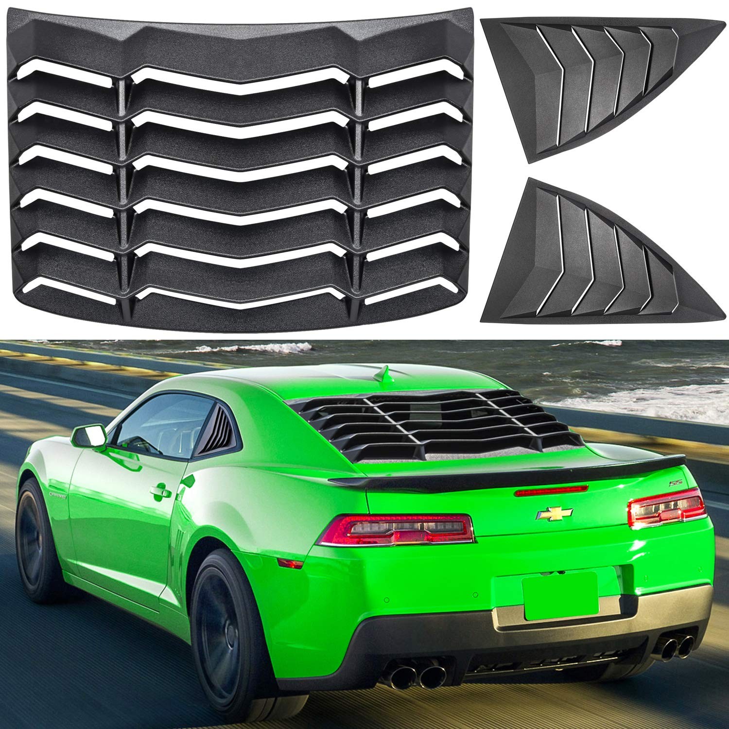 Rear+Side Window Louvers for Chevy Camaro 2010-2015 GT Lambo Style Matte Black